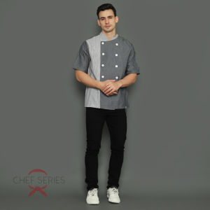 Chef Series Sapphire Series Tangan Pendek Baju Koki - Hitam Garis Hitam