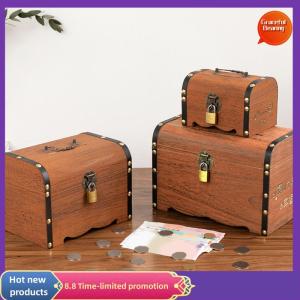 Graceful 1 Bộ Cổ Điển Kho Báu Hộp Lưu Trữ Bằng Gỗ Kho Báu Ngực Với Khóa Con Heo Đất Ngân Hàng Tổ Chức Tiết Kiệm Hộp Trường Hợp Đối Với Trang Trí Nội Thất