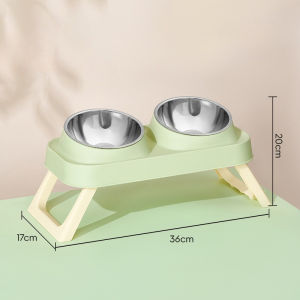 Foldable Stainless Steel Elevated Pet Bowl - Dual Dish Non-Slip Anti-Tip Raised Feeder with Neck Support for Cats Dogs