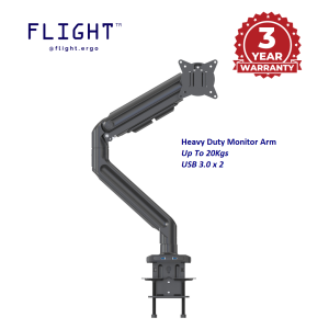 *CLEARANCE* Flight™ Dynafly PLUS Premium Single Heavy Duty Monitor Arm Fits Monitor Screens up to 49 Inch & 20Kgs USB3.0 x 2 Monitor Mount Vesa Monitor Stand Dynamic Spring Mechanism International Vesa Compatible
