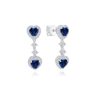 TDG 10K White Gold Blue Heart Gemstone & Lab-Grown Diamond Drop Earrings