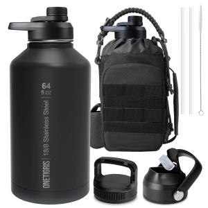 ONETIGRIS Tactical Half Gallon Water Bottle with Straw - 64 oz Vacuum Insulated Stainless Steel Water Jug Leakproof Sport Bottle