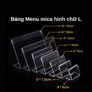 [HCM] Menu Mica L Bảng giá mica Tag thông tin mini để bàn trong suốt NHIỀU kích thước -GL602