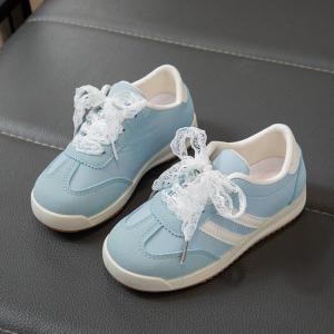 T&H BABIES Leather Low-Top Sneakers for girls Fashion Lace Bow Trimmed Girls Sneakers Breathable Mesh Mix