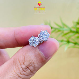 Khuyên tai nữ bạc xi bạch kim moissanite Mỹ D/FL màu trắng kiểm định GRA 6 chấu size từ 6mm - 8.1mm Bông tai bạc nam mạ vàng trắng đính kim cương nhân tạo moissanite đẹp Hoa tai bạc thật xi kim thiết kế sang trọng và đẳng cấp -  KIM LỘC PHÁT B6CMT58