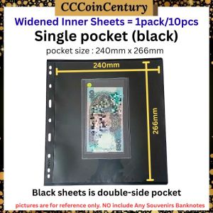 MINGT Widened 9-Hole Inner Sheets Black/Transparent For Stamp Banknote Collections