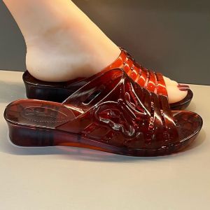 Free Shipping Trendy Glitter High-Heeled Sandals For Women Crystal Shoes Wedge Heels Thick-Soled Outdoor Slippers Fashionable Summer Wear Quick-Drying And Odor-Resistant