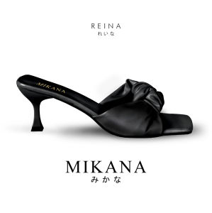 Mikana Reina Square Toe Bow Heels Slides for women shoes 2.5 inches mules for women sandal stilleto heel ribbon coquette