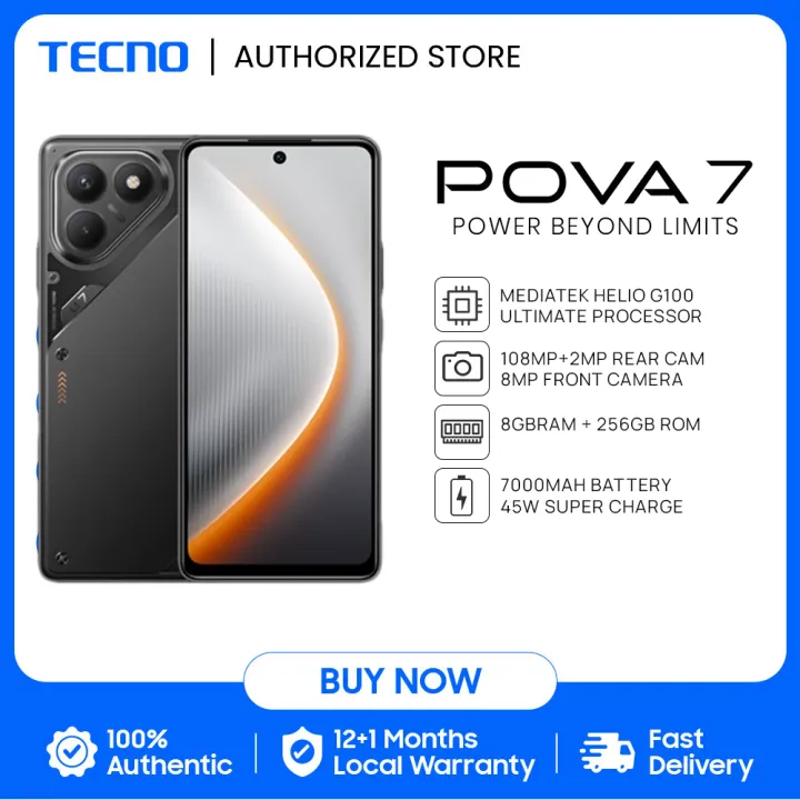 TECNO POVA 7 Smartphone | 8GB+256GB | MTK Helio G100 Ultimate | 108MP Main Cam-era | 6.78” 120Hz FHD+ | 7000mAh Battery | 45W Flash Charger