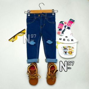 Celana Jeans Anak Sobek Bulat 6bulan-12tahun Laki-laki Perempuan / Softjeans Skinny Ripped Stretch