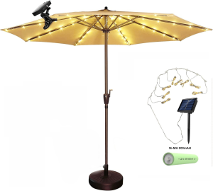 2.7M Outdoor Garden Umbrella Tent with Stand Patio Table Parasol Canopy Cover Solar Beach Awning Sunshade Retractable