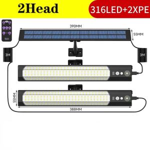 Seville 316/158 LED Solar Light Bar Outdoor 7 Mode Motion Sensor Separate 1/2Head Lamp with 3 Meter Wire Street Wall Lights Garage Yard
