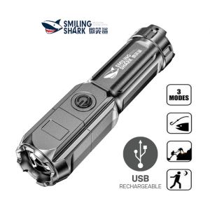 SMILING SHARK Flashlight Strong Light Rechargeable Waterproof Zoomable Super Bright Xenon Special Forces Household