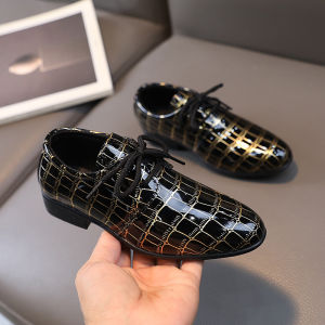 YUAAE Boy Leather Shoe School Performance Black White Checked Student Toddler Shoe Girl Kid Shoe for Girl