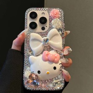 Christmas Gift Halloween 2024 HOT Sanrio kawaii iPhone phone case Hello Kitty cartoon three-dimensional Glue Diamond iphone15promax Cartoon phone case