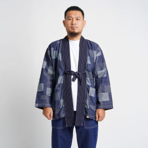Superego Kimono Denim Atasan Pria Size M-XL Lengan Panjang Men Outer Mondrian Square Art SKD01A