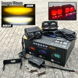 FOGLAMP LED BAR Blue-Lens 55W Premium Lampu Tembak Laser SQL 2 Mata LASER GUN Fog lamp Laser Lampu Sorot Mini Projie dengan 2 Lensa DC 12-80V PLUS DEVIL ANGEL EYE RED DAN ICE BLUE HI LO PUTIH KUNING Set 2pcs SAMBUNGAN BALLAST DRIVER BAUT BREKET UNIVERSAL