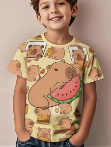 [Local Stock] VCC Cute Capybara Boy Clothes Cartoon Graphic Short Sleeve Tee Boy Child T-Shirt Summer Loose Top Fashion Kids Clothes Boys Clothing
