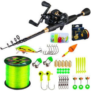Sougayilang Joran Pancing Telescopic Set ISCOD 1.8m-2.4m 7.2:1 Mudah Alih Kekili Pancing Casting Set Lengkap Murah Dan Kukuh Memancing