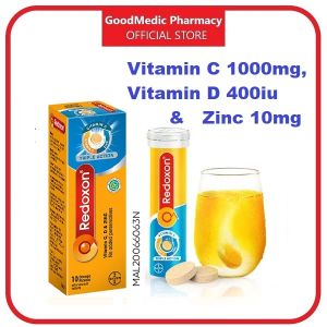 Redoxon Triple Action 10s (Halal - Vitamin C 1000mg Vitamin D 400iu and Zinc 10mg) Orange - Bayer