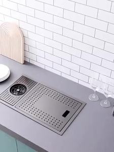 Invisible Sink with Cup Washer Kitchen Stainless Steel Nano Vegetable Washing Basin Bar Island Small Single Sink Hidden Mini