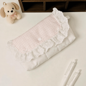 MODERNLUX Pink Lace Pencil Case Polka Dot Design Portable Pencil Pouch Aesthetic Large Capacity Stationery Pouch Students Gift