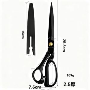Professional Tailoring Fabric Scissors - Manual forging of manganese steel - Cut 16 layers of fabric at once - Black handles - For fabric cutting.