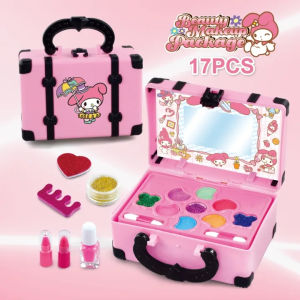 Kuromi Kids Makeup Box Kit For Girls Real Washable Cosmetic Pretend Play Toy With Mirror