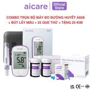 Combo Máy Đo Đường Huyết ACCU Chính Hãng AICARE A608 + Que Thử Tặng Kim Dành Cho Cá Nhân Dễ Dàng Sử Dụng Tại Nhà