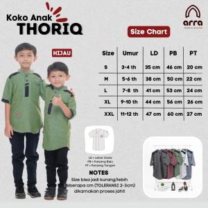 Arra Thoriq Baju Koko Anak Laki Laki Lengan 3/4 Bahan Triji Kurta Size XS S M L XL XXL Warna Maroon  Hitam  Abu Abu  Navy  Hijau
