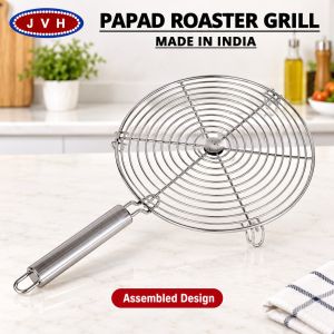 JVH Papad Roaster Grill Made in India Assembled Design Stainless Steel Handle Wire Mesh Cooking Tool Kitchen Utensil