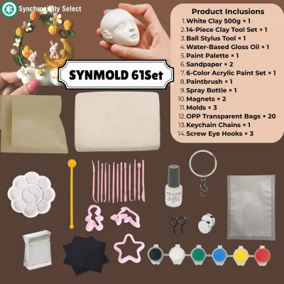 SYNMOLD Air Dry Clay Set with Molder Sandpaper Resin & Paint for DIY Crafts Arts Sculpture Jewelry Figurine Toys Making Tools Included