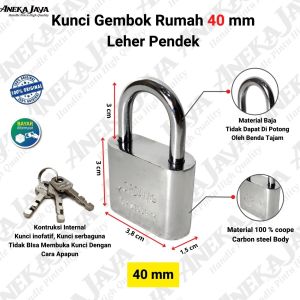Kunci Gembok 40 mm ORIGINAL Pintu Rumah Pagar / Leher Pendek / Gembok Murah Bagus