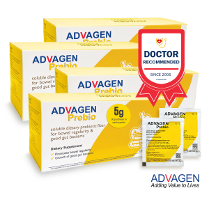 Bundle of 4 Fibrosol ADVAGEN Prebio - Soluble Prebiotic Fiber On The Go Powder Packets for Support of Bowel Regularity and Growth of Good Gut Bacteria