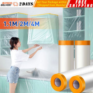 【1.1M/2M/4M】Multi-purpose Furniture Masking Film Tape Portable Car Protect Cover Plastic Film Barrier Paint Block Overspray Protective Sheeting Masking-Film-110CM