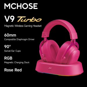 MCHOSE V9 Turbo+ Wireless Gaming Headset with RGB Magnetic Charging Base Station 60mm Dynamic Driver 7.1 Surround Sound 90° Swivel Ear Cups 2000mAh