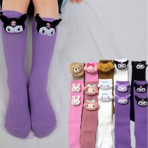 Sanrio Hello Kitty Kuromi Knee High Socks Children Autumn Cute Cartoon Cinnamoroll Toy Cotton Socks Baby Mid Calf Doll Socks