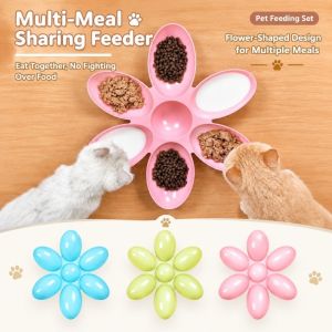 MIRELAE Hoa 6 cánh Bát đựng thức ăn cho mèo. Chống trượt Nhiều ngăn Bát đựng thức ăn cho thú cưng Nâng cấp Nhựa Máy cho ăn Mèo Chó