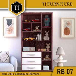 ROMARO RB 07 Lemari Buku Serbaguna / Rak Buku / Rak Arsip (French Oak - Brown - White)