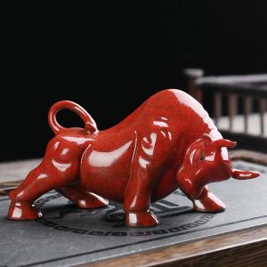 (In stock) Ceramic Bull Sculptures and figurines handmade Home Room Office Car Wealth Luck Feng Shui Decor Chinese gift