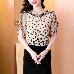 【Ship in 24H】Chiffon Blouse Plus Size Womens Summer All-match Fashion Floral Printed Shirt