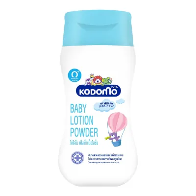 Lotion 400ml สีฟ้า-Kodomo Baby Lotion Powder (Blue) โคโดโม แป้ง เด็ก เนื้อโลชั่น 400 มล. ไร้ฝุ่น ไม่ฟุ้งกระจาย