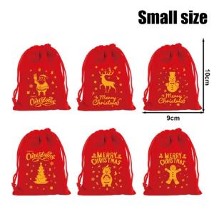 1/5Pcs Red Christmas Velvet Bags Candy Snack Drawstring Pouch Jewelry Packing Bag Xmas New Year Party Decoration Gift Bag