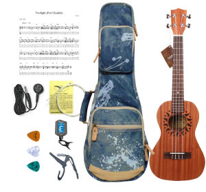 กระเป๋าใส่อูคูเลเล่23นิ้วผ้าเดนิมที่มีดีไซน์กันน้ำและระบายอากาศได้กันกระแทกอย่างมืออาชีพและการป้องกันอย่างหนาเข็มขัดพยุงหลังและช่องเก็บของที่หลากหลาย