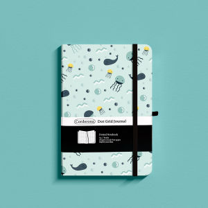 Under The Sea Dotted Journal Hard Cover Bujo A5 160gsm Leatherette Elastic Band Back Pocket Dot Grid Notebook