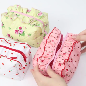 Stylish Cotton Makeup Bag With Pink Floral Design Cosmetic Bags Storage Organizer For Outdoor Adventures And Daily Use