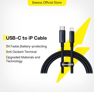 Baseus PD20W USB C to IP Fast Charging Cable for iPhone 14/13/12/11 Pro Max USB C Data Sync iPhone Cable 1M