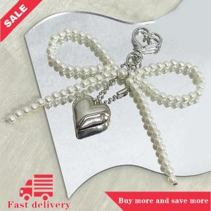 [COD] Delicate Beaded Key Chain Handmade Bow Shaped Keyring Heart Keychain Ornament Pearl Decoration For Bags And Phones