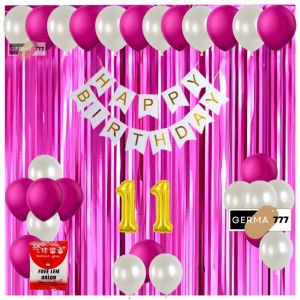 PAKET SET DEKORASI PESTA BALON ULANG TAHUN BANNER HAPPY BIRTHDAY PUTIH TIRAI ULTAH PINK TUA