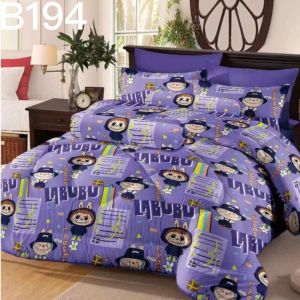 ชุดเครื่องนอน 6 ฟุต/ 5 ฟุต /3.5 ฟุต ครบชุด 6 ชิ้น  ขนาด 6 ฟุต ผ้าปุที่นอน รวมผ้านวม ลายการ์ตูน ลาบูบู้